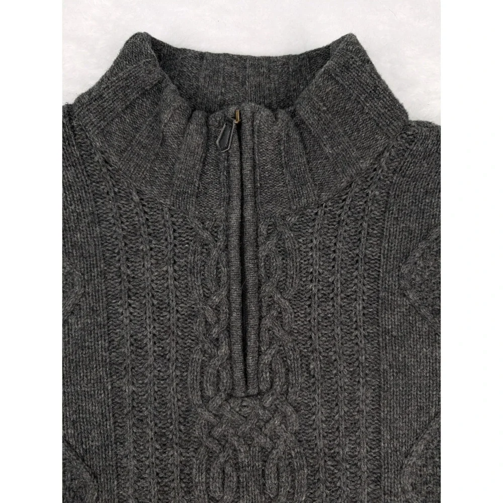 Jos A‎ Bank Sweater Men's M Gray 1/4 Zip Cable Fisherman Knit Lamb's Wool Blend
